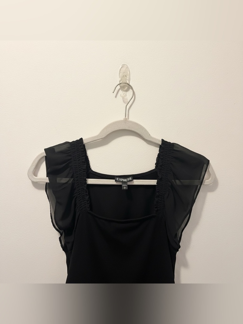 Express Black Flutter Sleeve Blouse Size Small – Sheer Detail - Picture 4 of 5